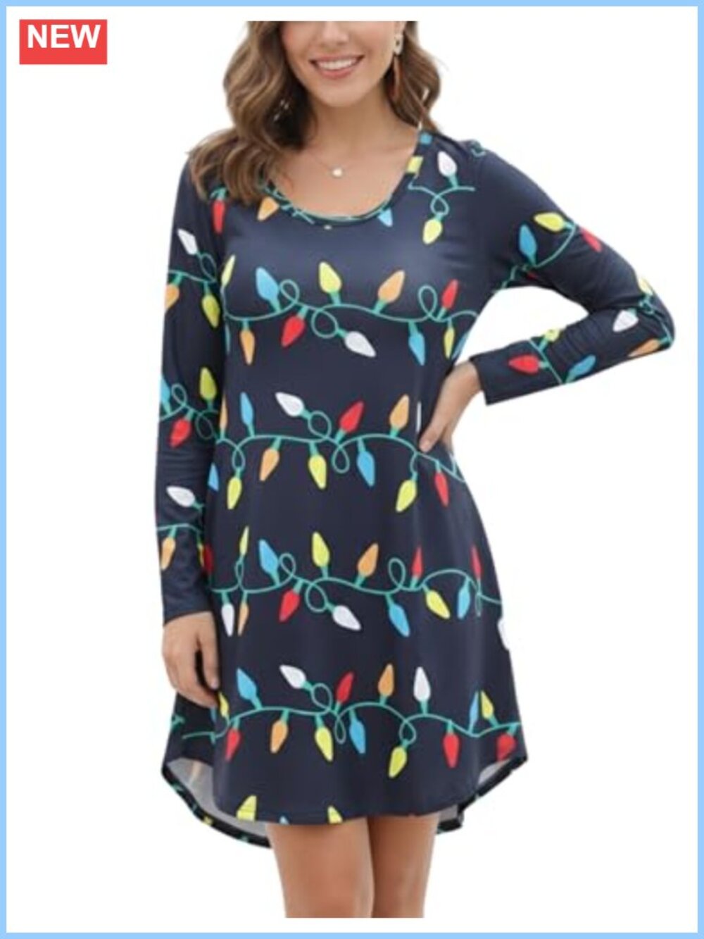 Women's Funny Christmas Tunic Dress Long Sleeve Swing Shift